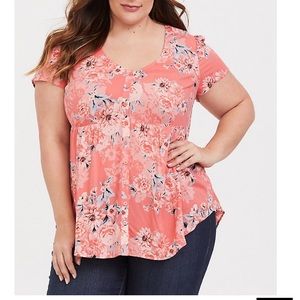 Torrid coral floral challis baby doll top